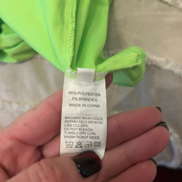Only Worn Once. Neon Green Fishnet Off Shoulder Top - Picture 5 of 5